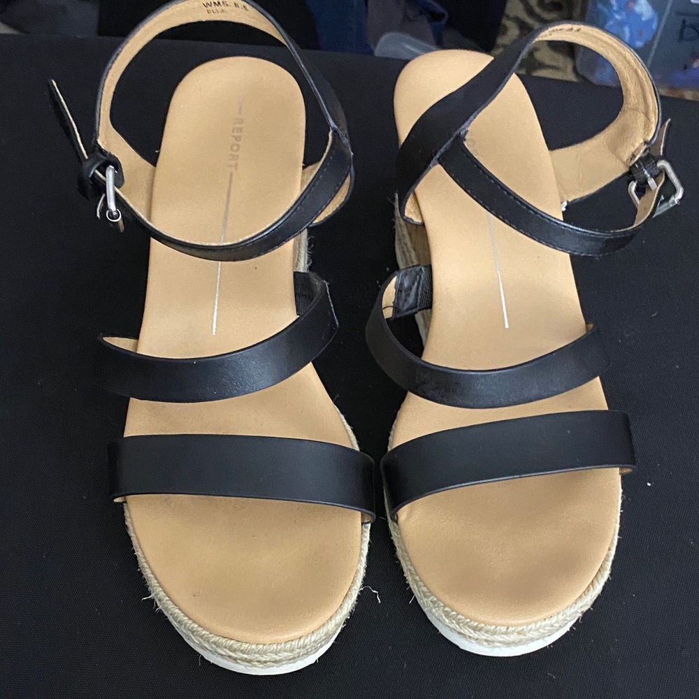 Report ELLA Black Espadrille Wedge cork and Jute‎ wo size 8.5 Sandals. GUC CLEAN